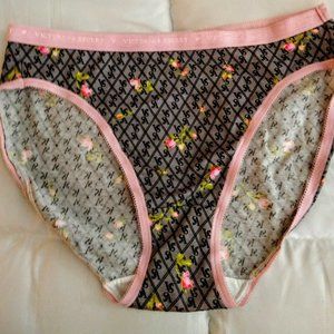 VICTORIA'S SECRET NWT HIGH LEG COTTON BRIEF - PINK/GREY DESIGN - SIZE SMALL!